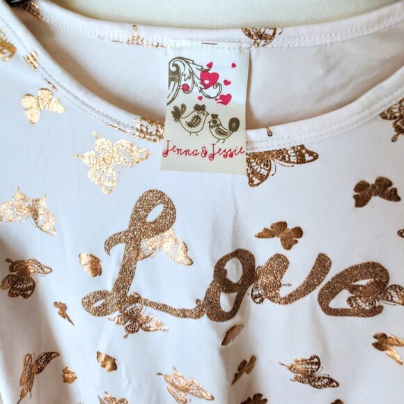 Jenna & Jessie LILY BLEU Big Girls Love Tie Front Gold Butterflies Top in Ivory - Picture 10 of 13